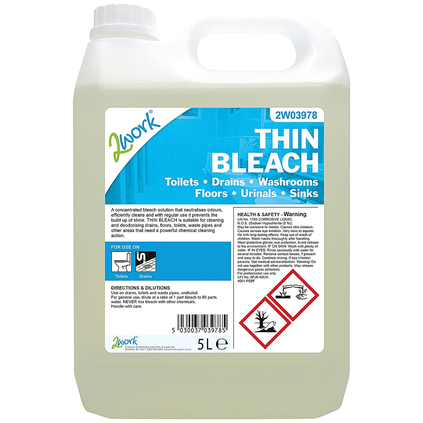 2Work Thin Bleach, 5 Litres