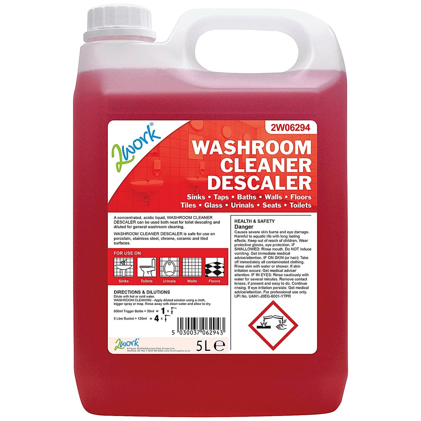 2Work Washroom Cleaner and Descaler, 5 Litres Easy2Order : 2W06294