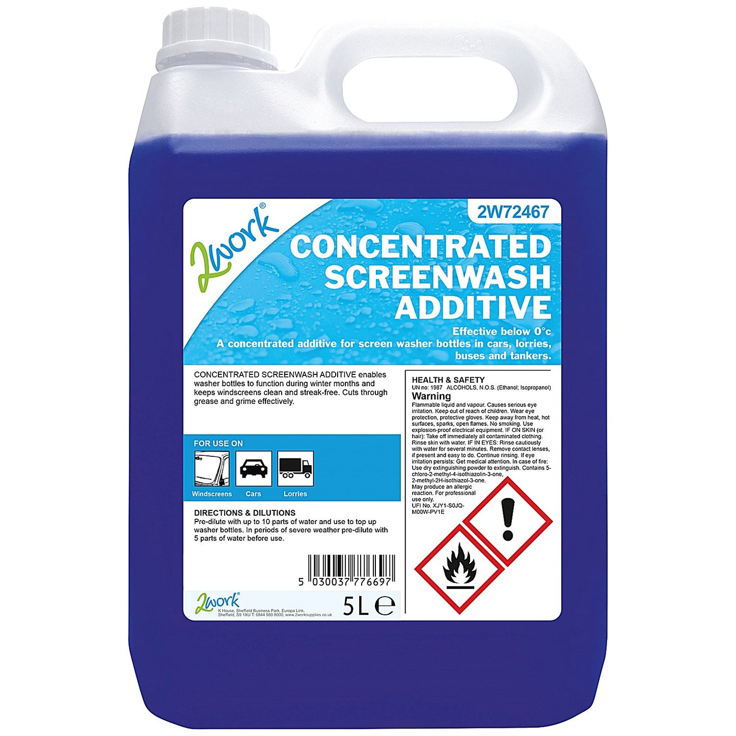 2Work Screen Wash Additive Concentrated Formula 5 Litre