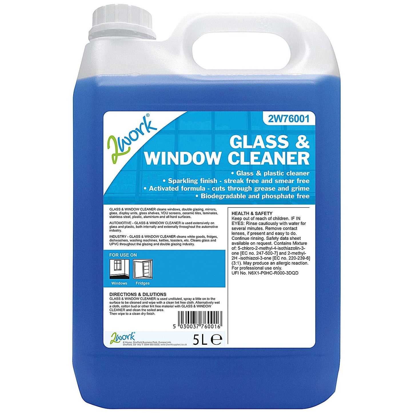 2Work Glass and Window Cleaner, 5 Litres Easy2Order : 2W76001
