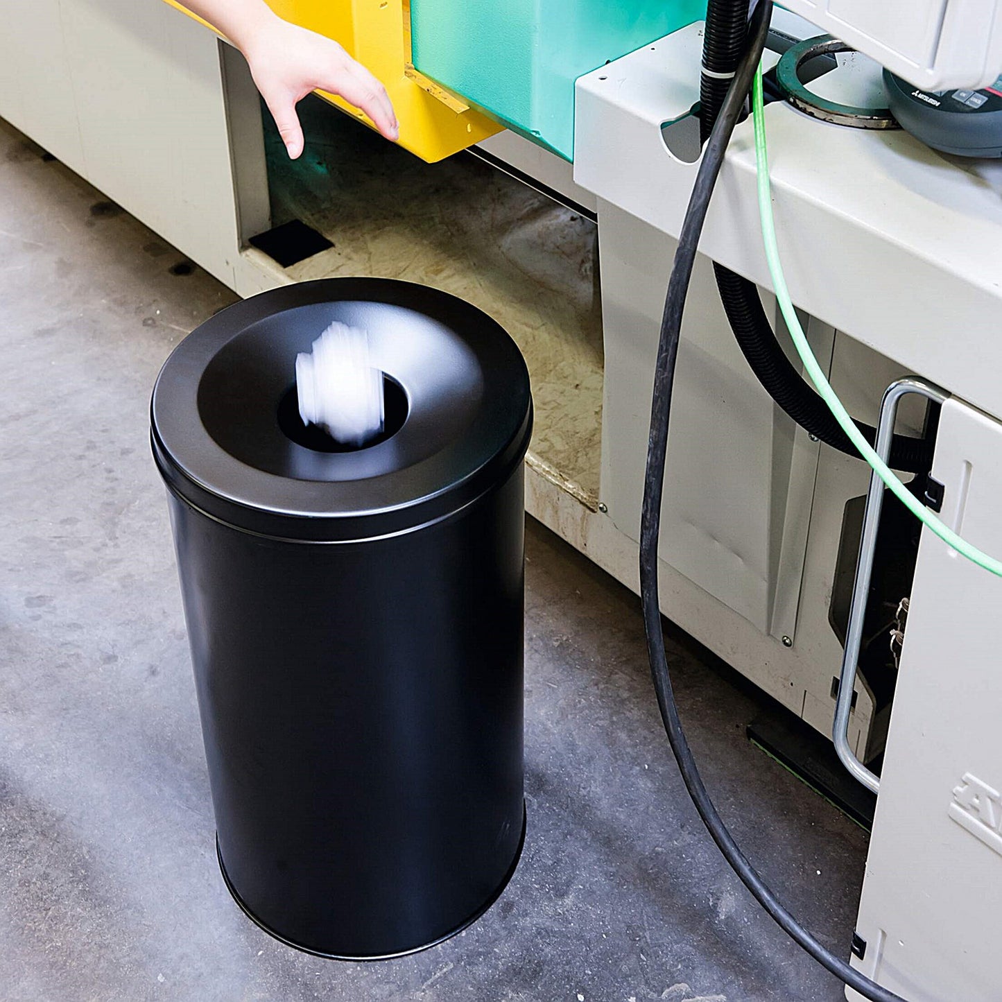 Durable Fire Extinguishing Metal Waste Bin, TUV Certified, 60L, Black