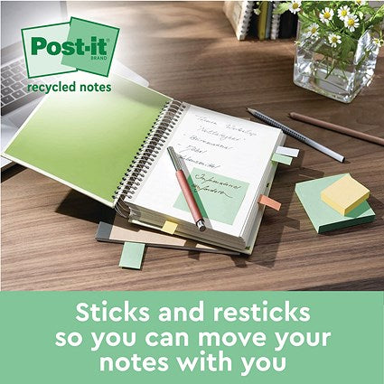 Post-it Super Sticky Recycled Notes, 76 x 76mm, Assorted, Pack of 12 x 70 Notes