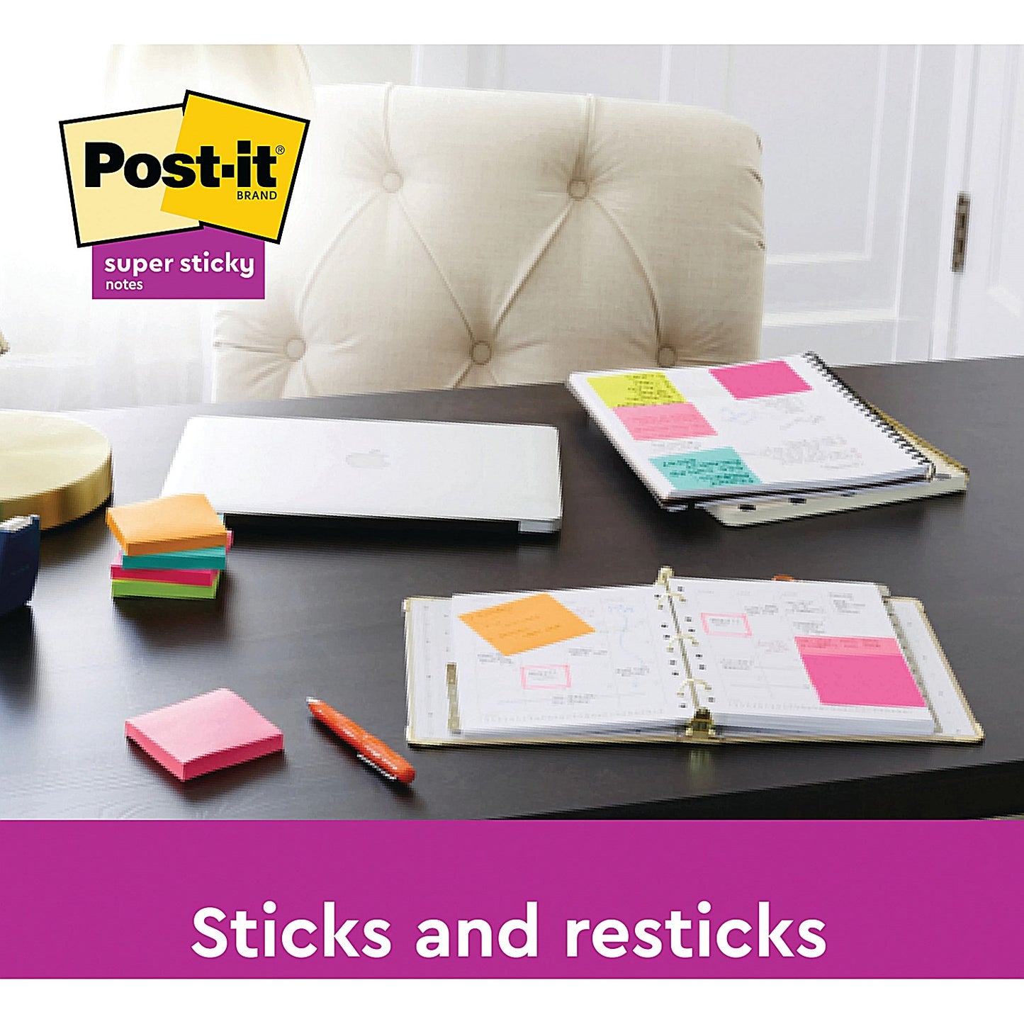 Post-it Super Sticky Notes, 76 x 76mm, Cosmic, Pack of 6 x 90 Notes