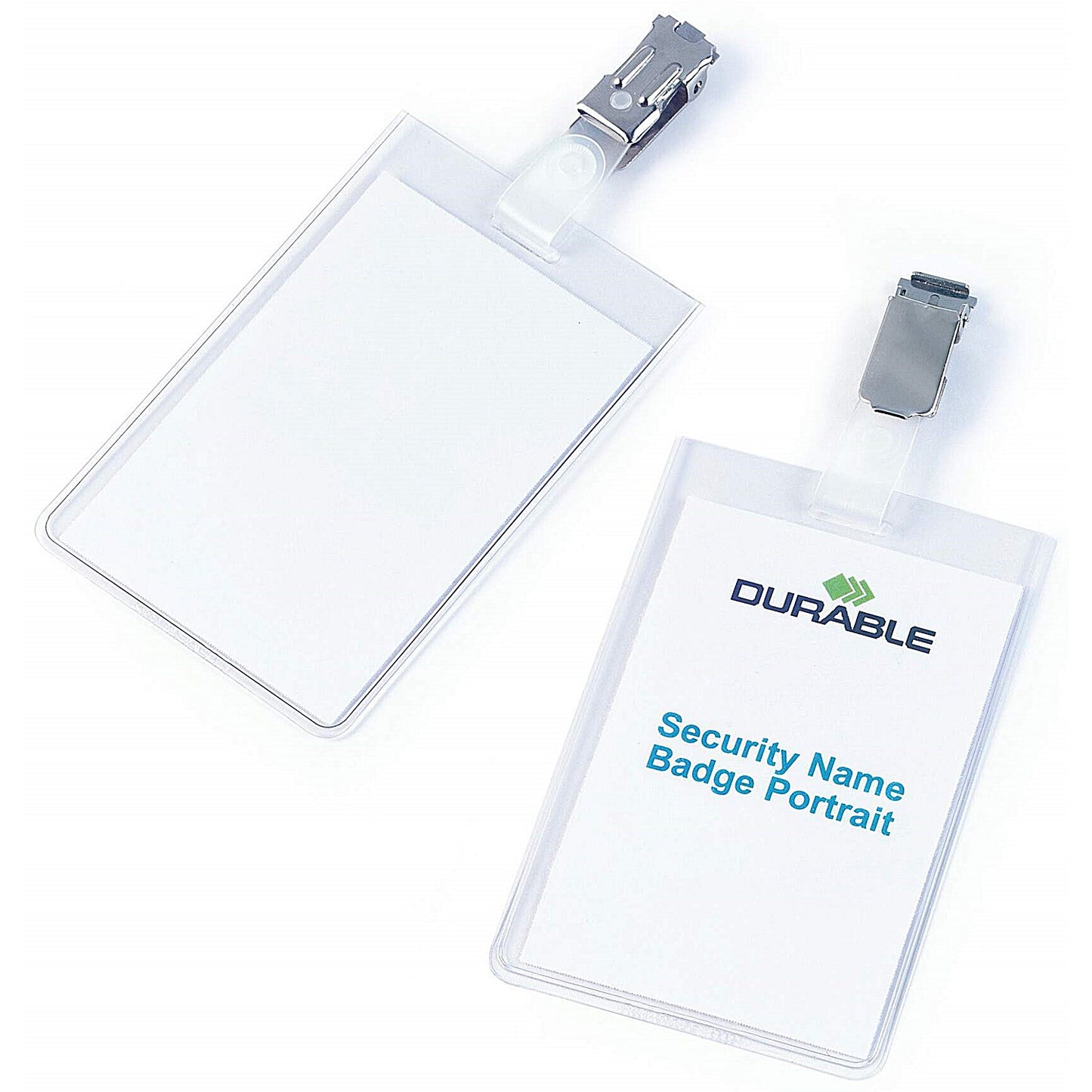 Durable Clip Name Tag ID Badge Card Holders, Vertical, 90x60mm, Pack of 25