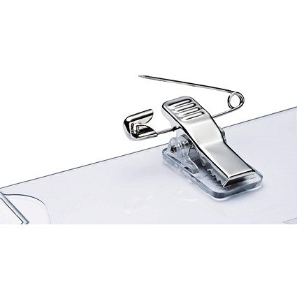 Durable Combi Clip & Pin Name Badge ID Holder + Inserts, 40x75mm, Pack of 50