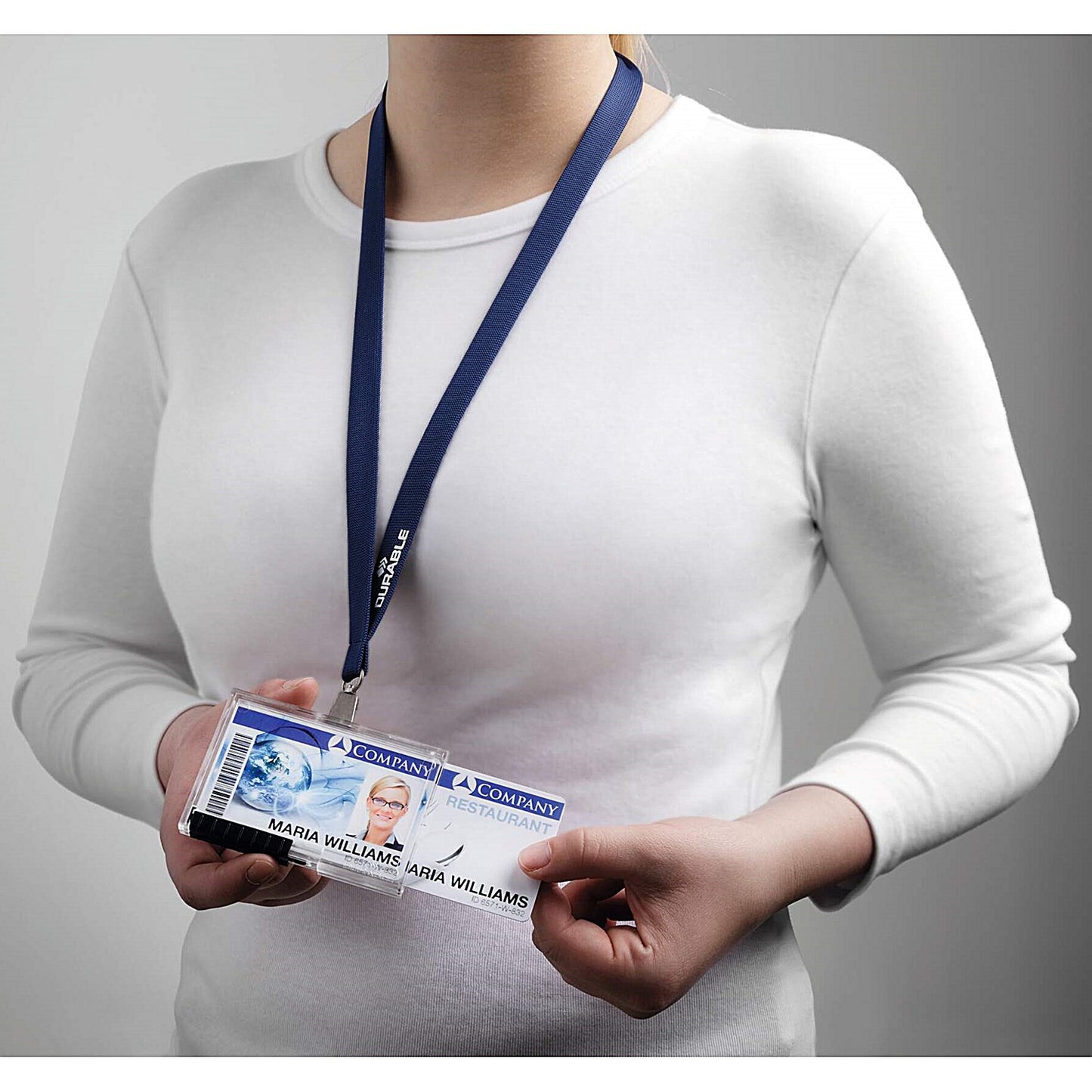 Durable Pushbox Trio 3 Card Security Pass ID Holder, Clear, Pack of 10