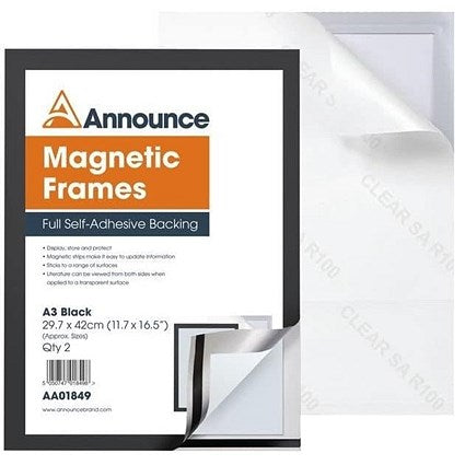 Announce Magnetic Frame, A3, Black, Pack of 10