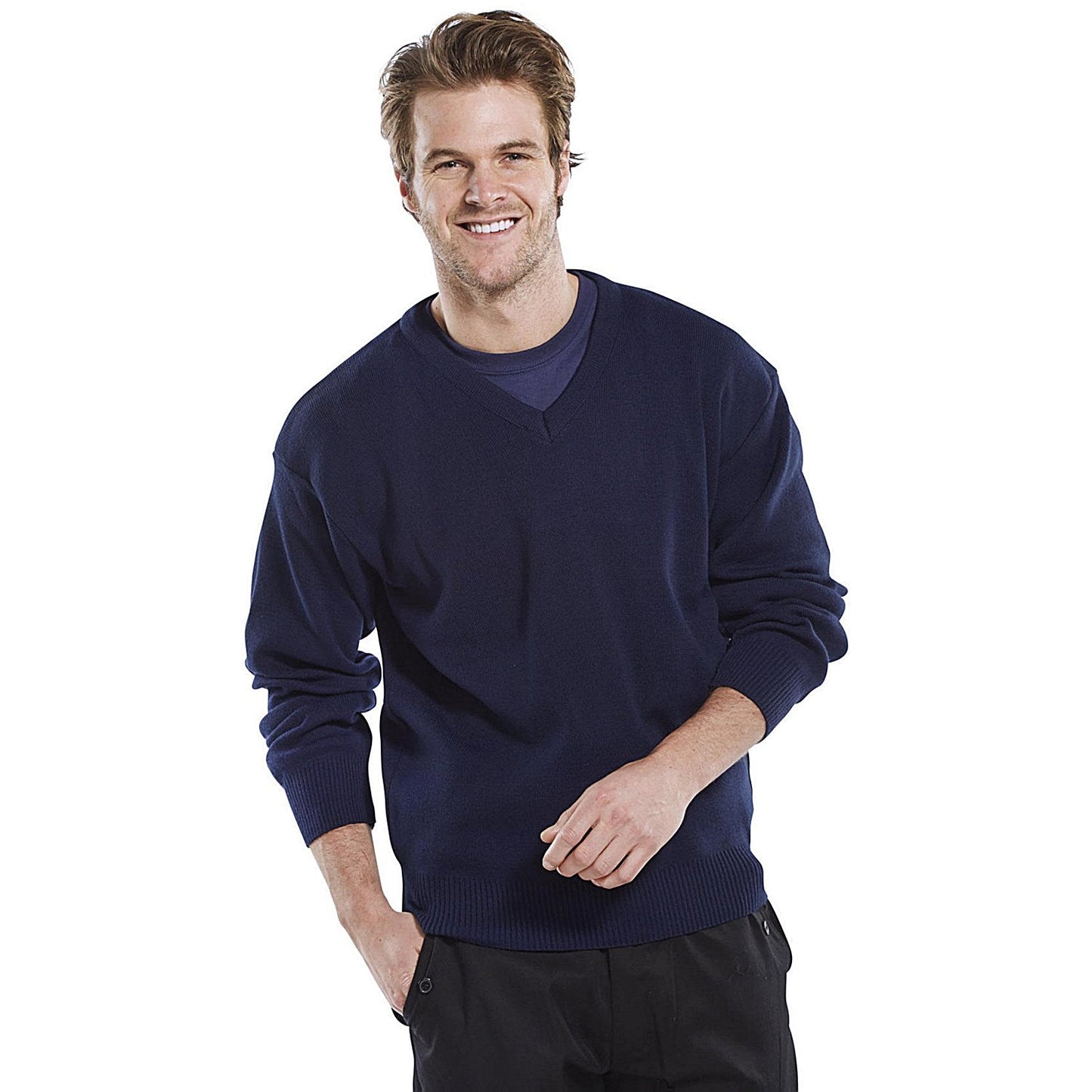 Beeswift Acrylic V-Neck Sweater, Navy Blue, Medium Easy2Order : ACSVNM
