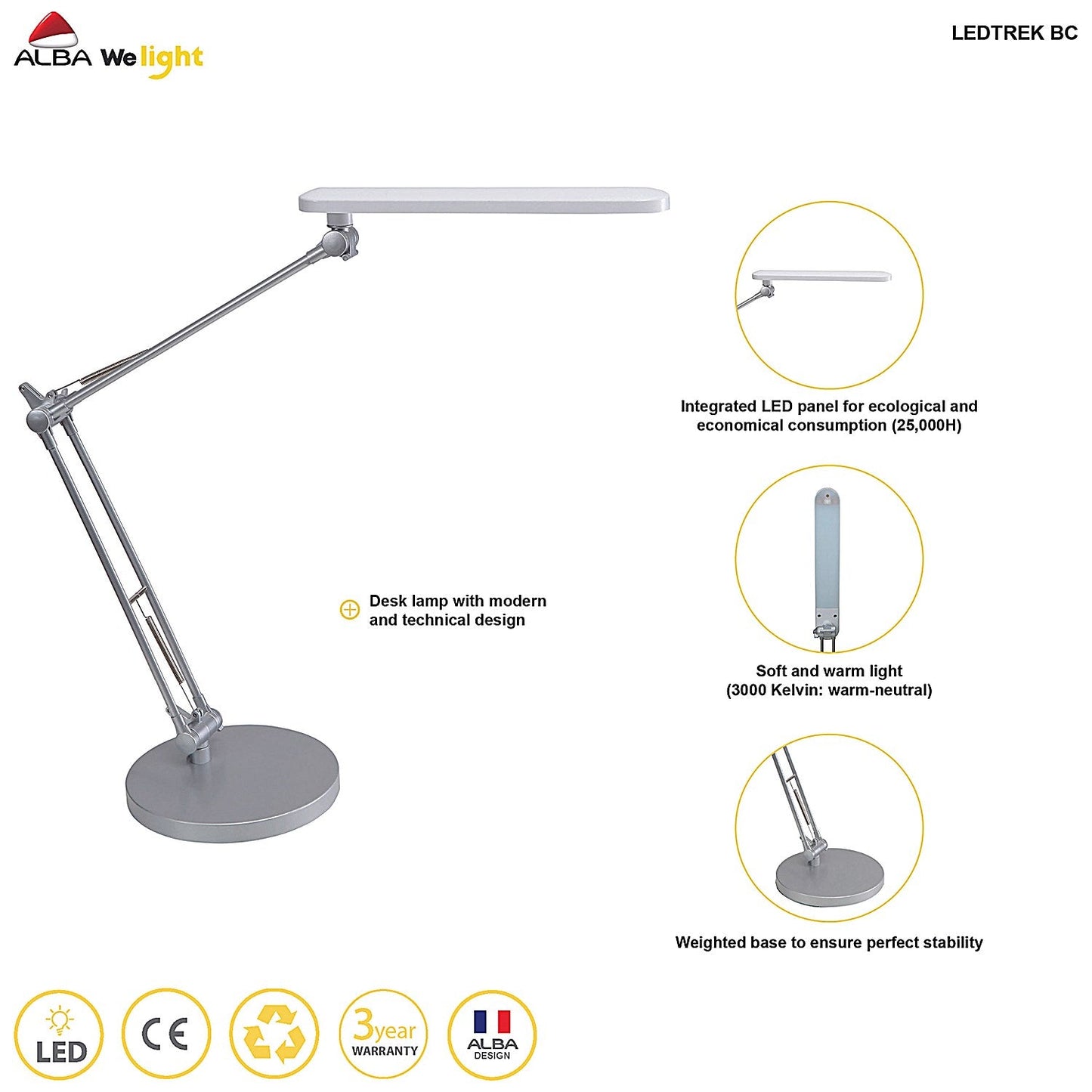Alba Trek LED Desk Lamp White LEDTREK UK Easy2Order : ALB01435