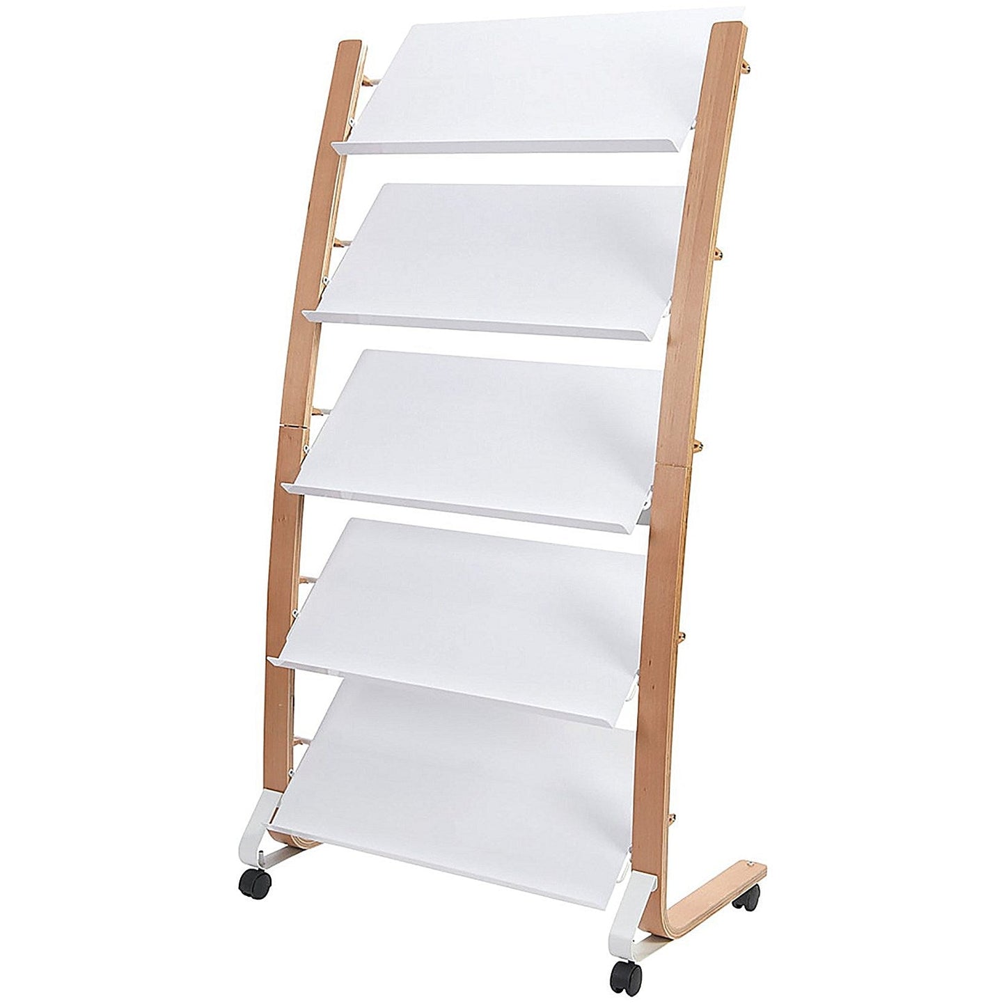 Alba Mobile Wide Literature Display, 15 x A4 Portrait, Natural Frame White Compartments Easy2Order : ALB01783