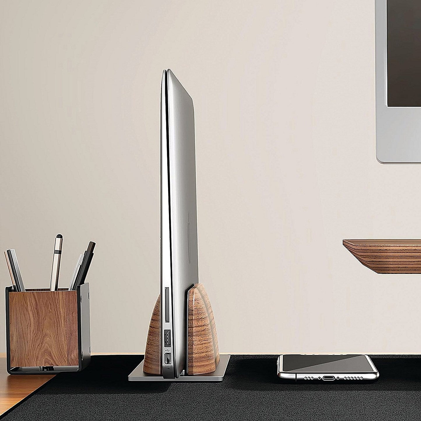 Alba Vertical Computer Stand Aluminium/Walnut Easy2Order : ALB01819