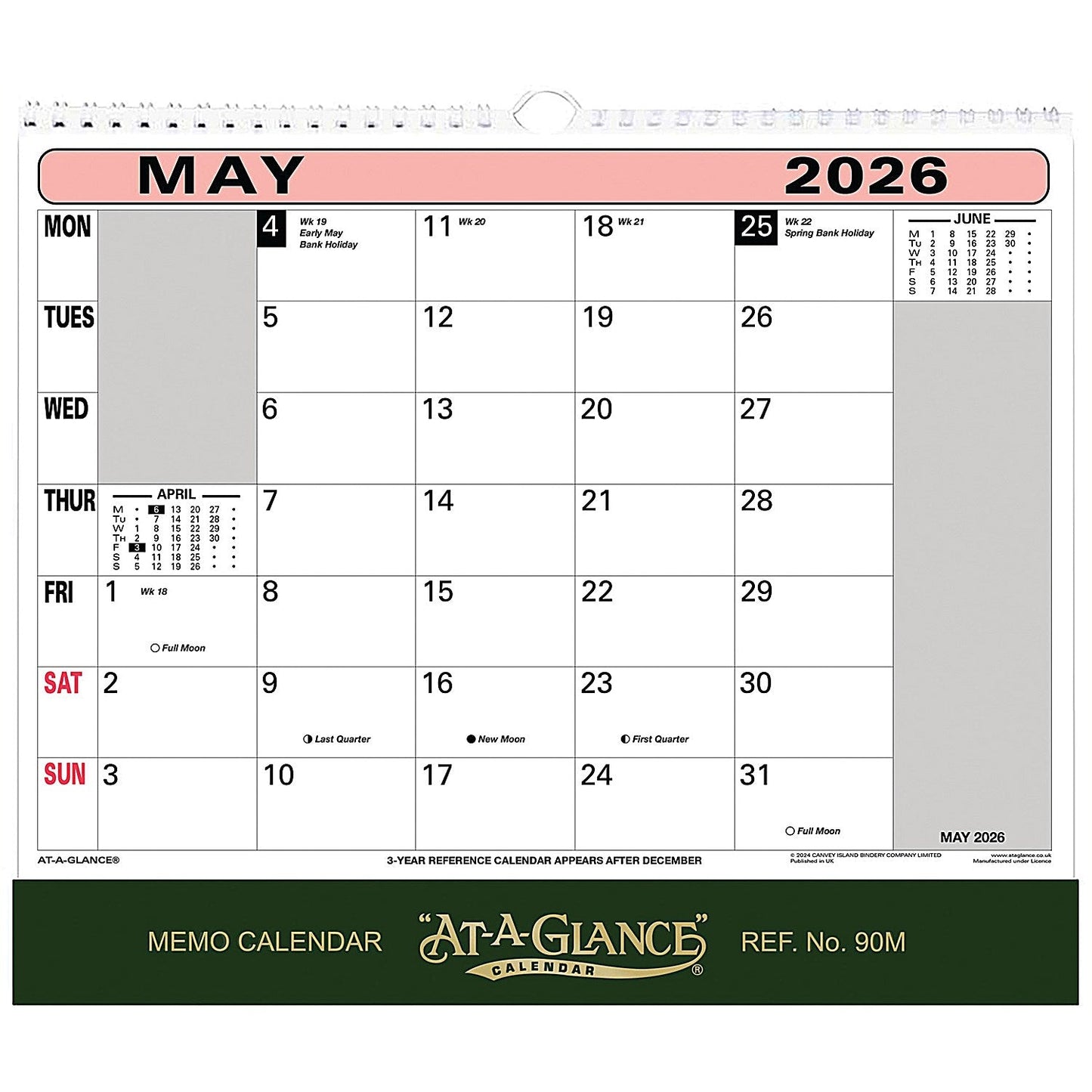 At-A-Glance 2026 Wall Calendar, 276x300mm Easy2Order : AT90M26