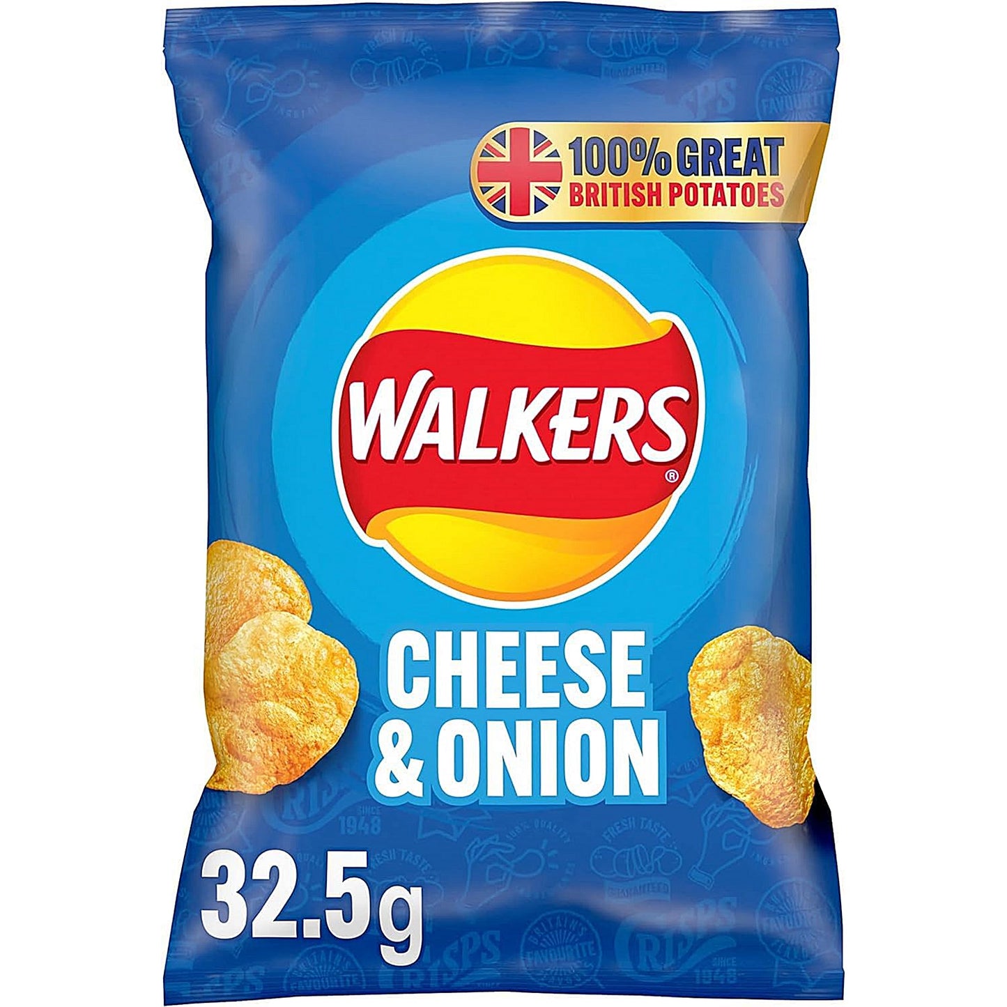 Walkers Cheese & Onion Crisps, 32.5g, Pack of 32