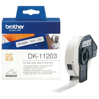 Brother DK-11203 Standard Address Label, Black on White, 17x87mm, White, 300 Labels Per Roll