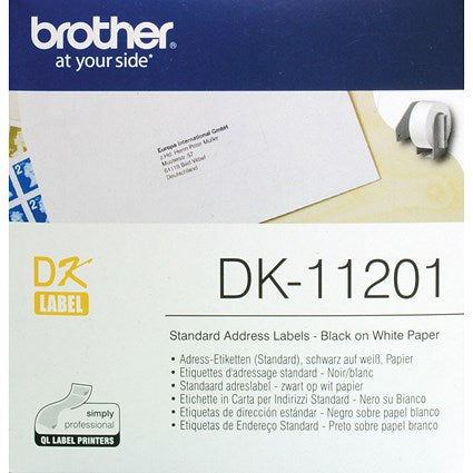 Brother DK-11201 Standard Address Label, Black on White, 29x90mm, White, 400 Labels Per Roll