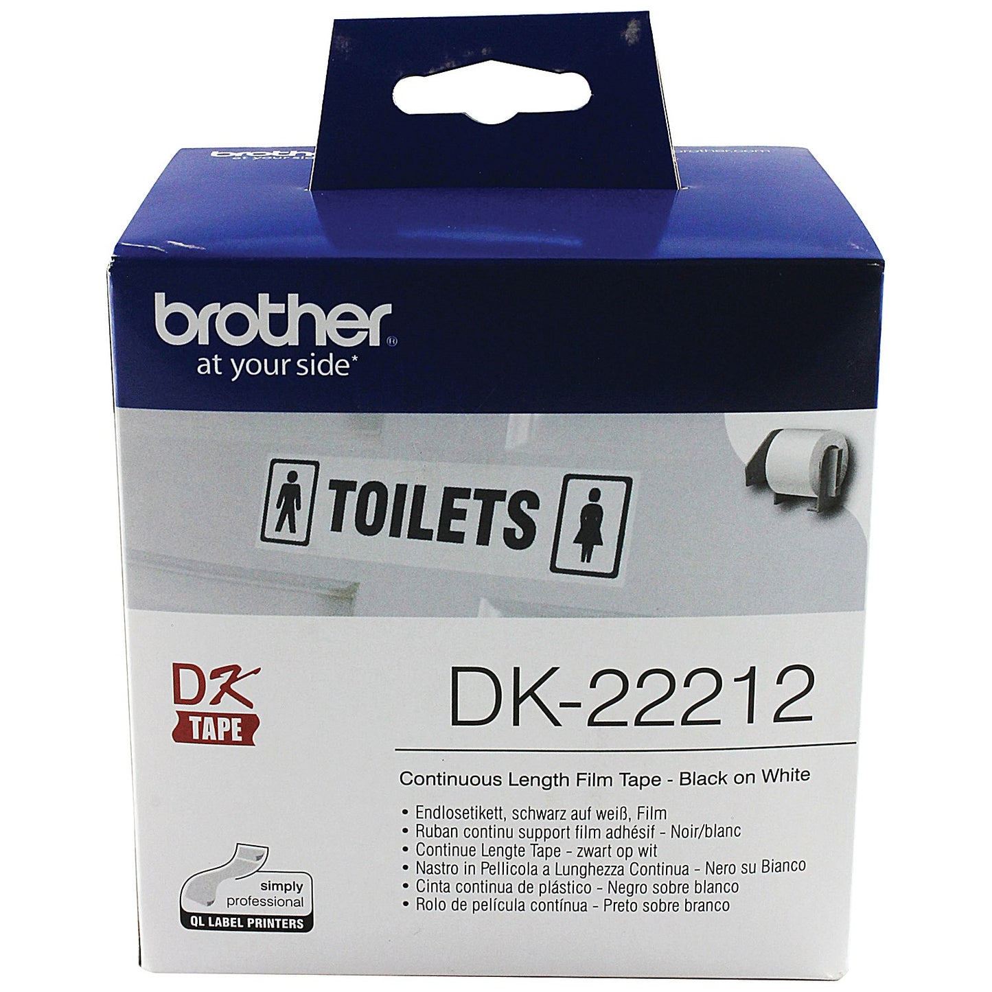 Brother DK-22212 Continuous Length Film Tape, Black on White, 62mmx15.24m
