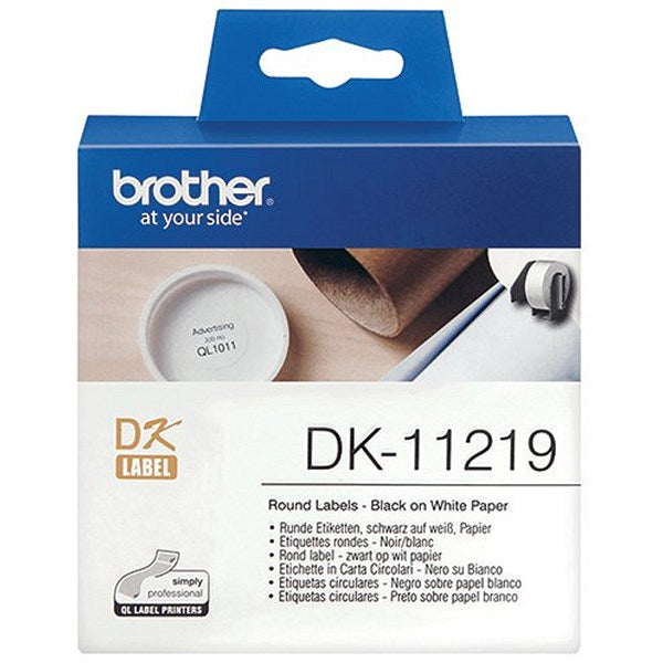 Brother DK-11219 Round Labels, Black on White, 12mm Diameter, 1200 Labels Per Roll