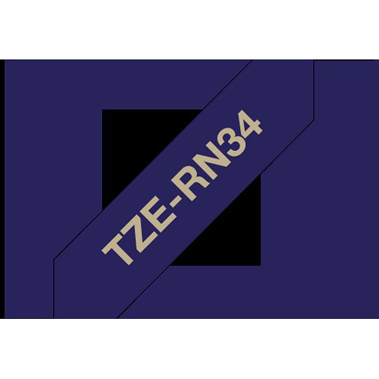 Brother P-Touch TZe-RN34 Ribbon Label Tape, Gold on Navy Blue, 12mmx4m