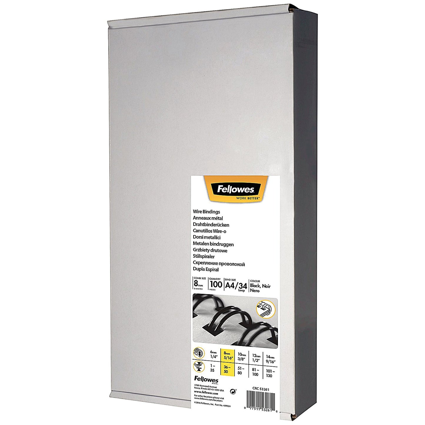 Fellowes Binding Wires, 34 Loop, 8mm, Black, Pack of 100