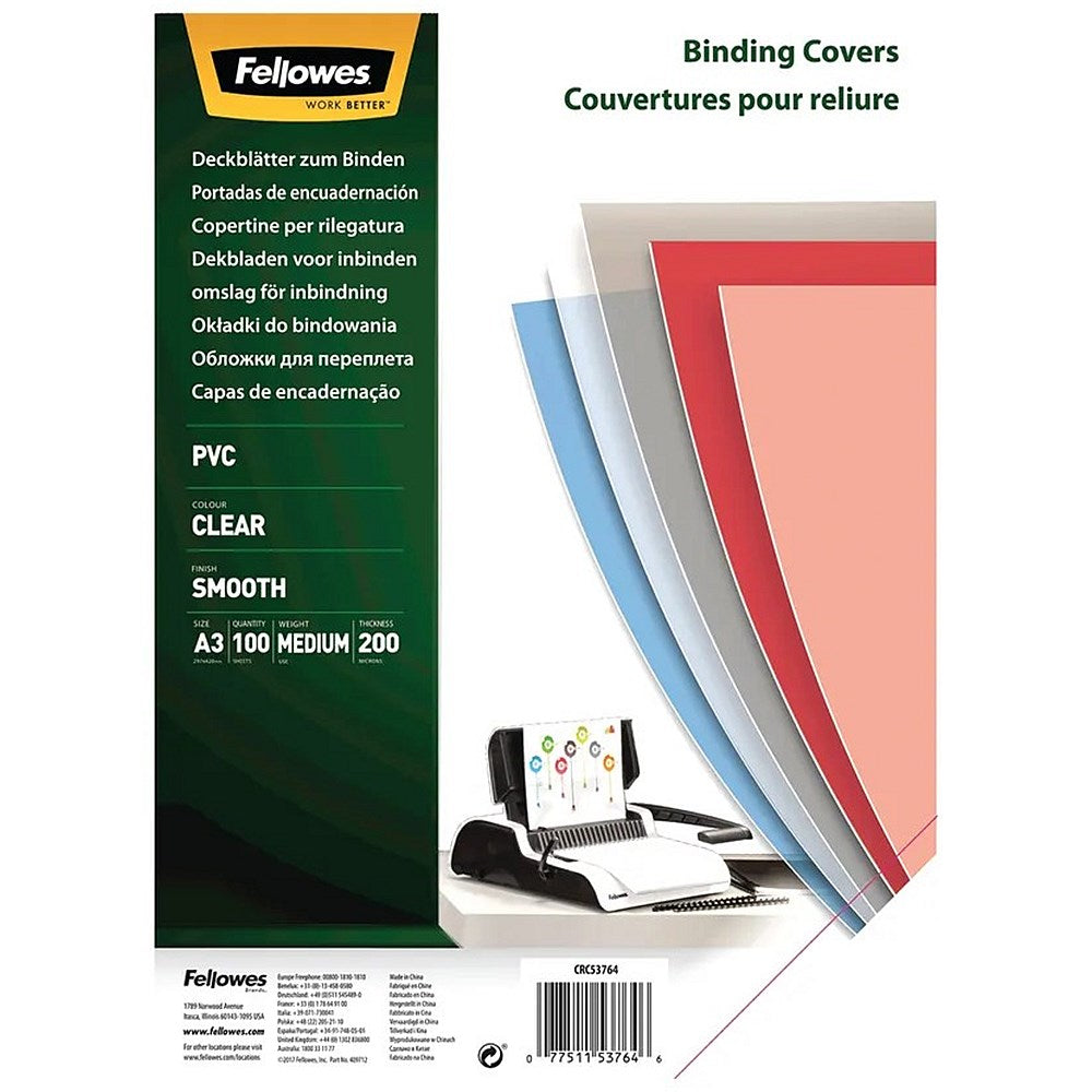 Fellowes Recycled A3 PVC Binding Covers Clear 200 Micron (Pack of 100) Easy2Order : BB53764
