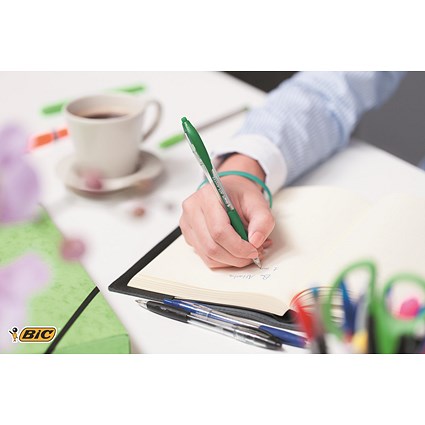 Bic Atlantis Premium Ball Pen, Retractable Rubber Grip, Blue, Pack of 12