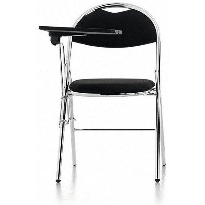 Milan Chrome Frame Folding Chair, With Fold Away Writing Table, Black Vinyl, Pack of 4 Easy2Order : BR000319