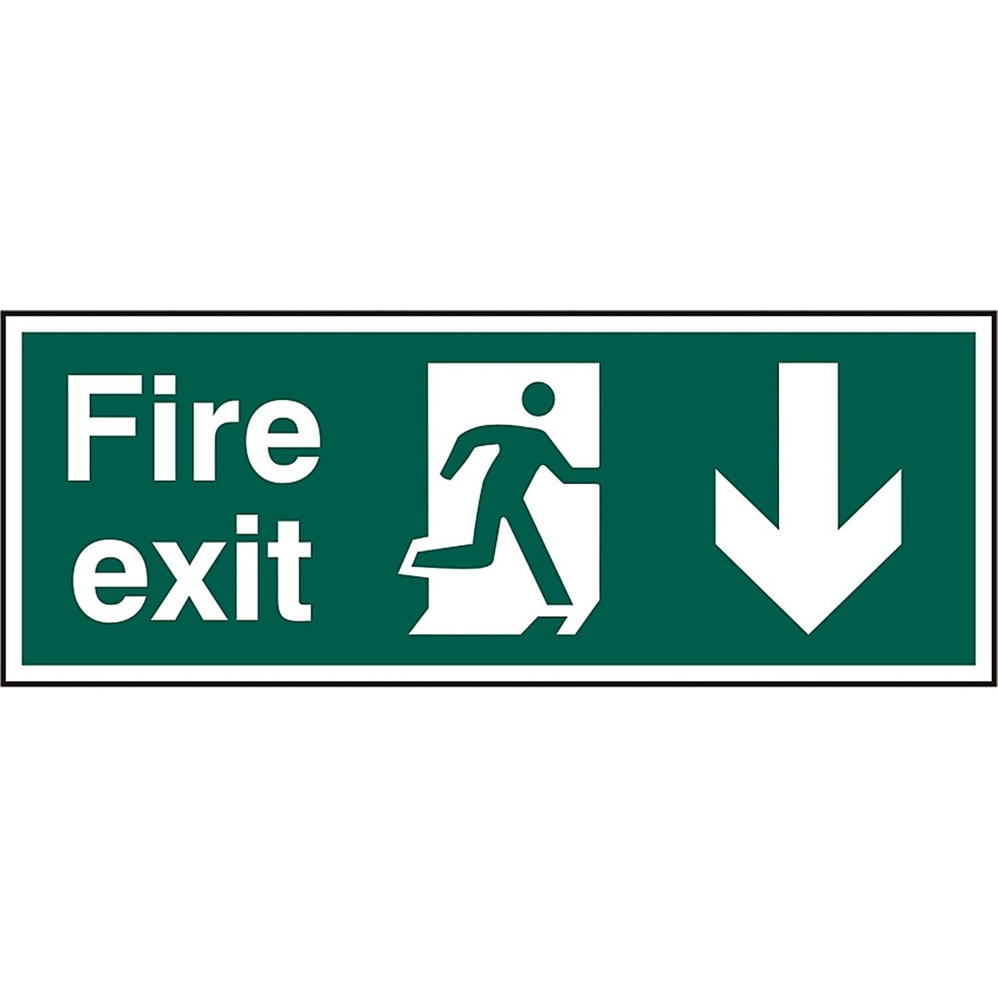 B-Safe Running Man Arrow Down Fire Exit Sign, 400x150mm, PVC, Pack of 5