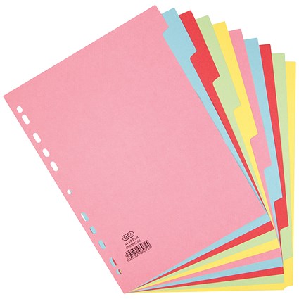 Elba Recycled Subject Dividers, 10-Part, Blank Multicolour Tabs, A4, Multicolour