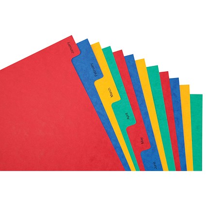 Elba Heavyweight Index Dividers, Jan-Dec, Multicolour Tabs, A4, Multicolour