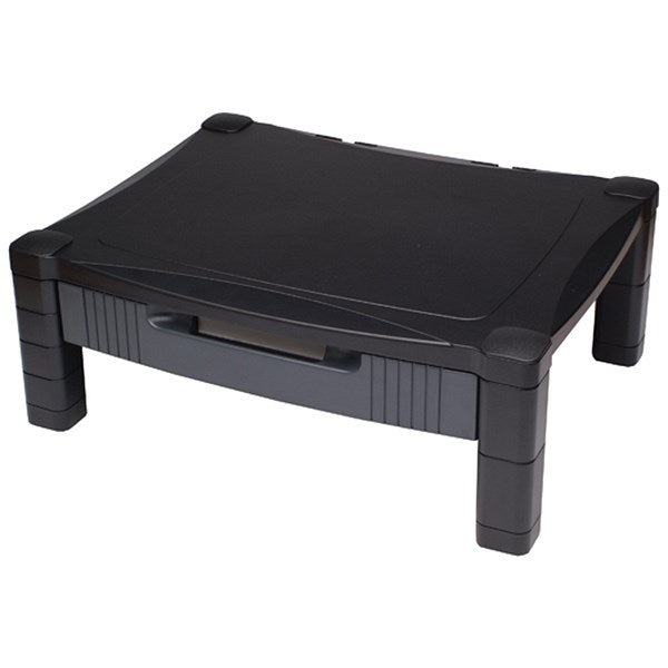 Contour Ergonomics Monitor Stand with Drawer, Adjustable Height, Black