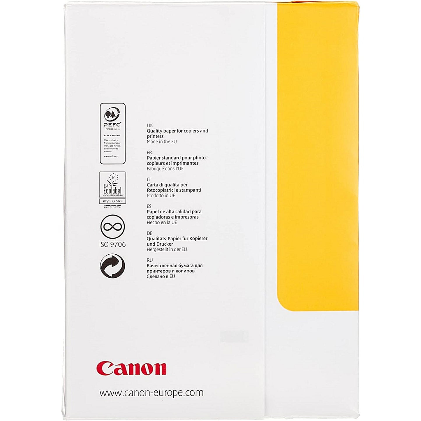 Canon A4 Yellow Label Standard Paper, White, 80gsm, Box (5 x 500 Sheets)