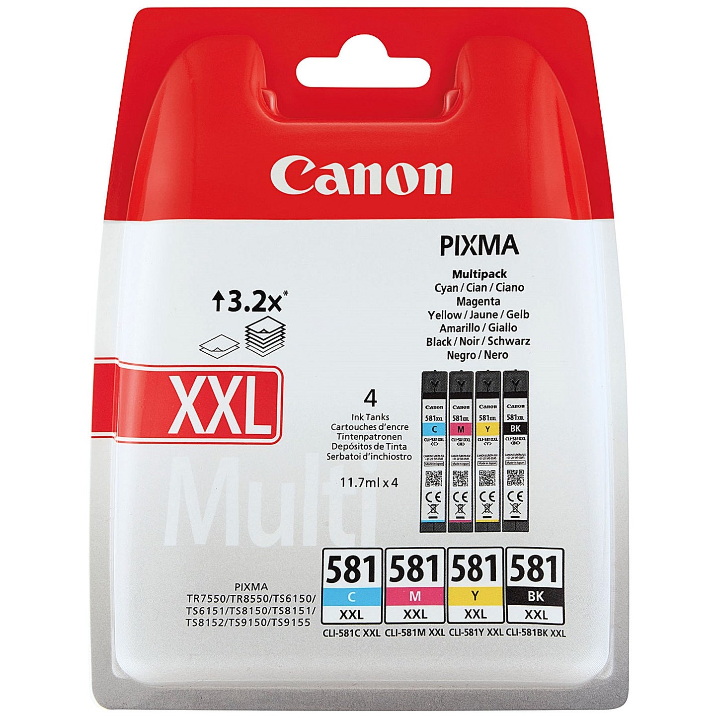 Canon CLI-581XXL Ink Cartridges Extra High Yield CMYK Multipack 1998C007