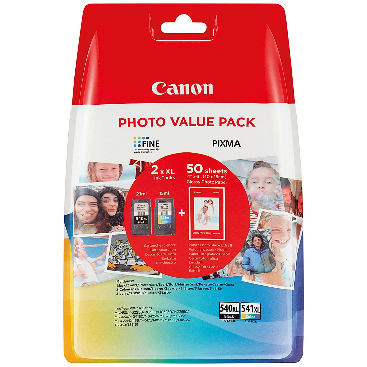 Canon PG-540L/CL-541XL Ink Cartridges K/CMY + 4 x 6 in Photo Paper Value Pack 5224B012
