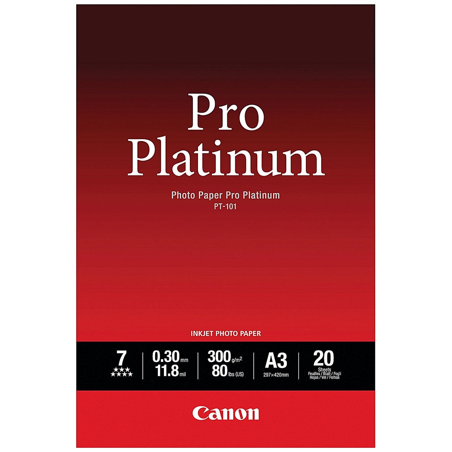 Canon A3 Pro Platinum Photo Paper, Glossy, 300gsm, Pack of 20 Easy2Order : CO75292