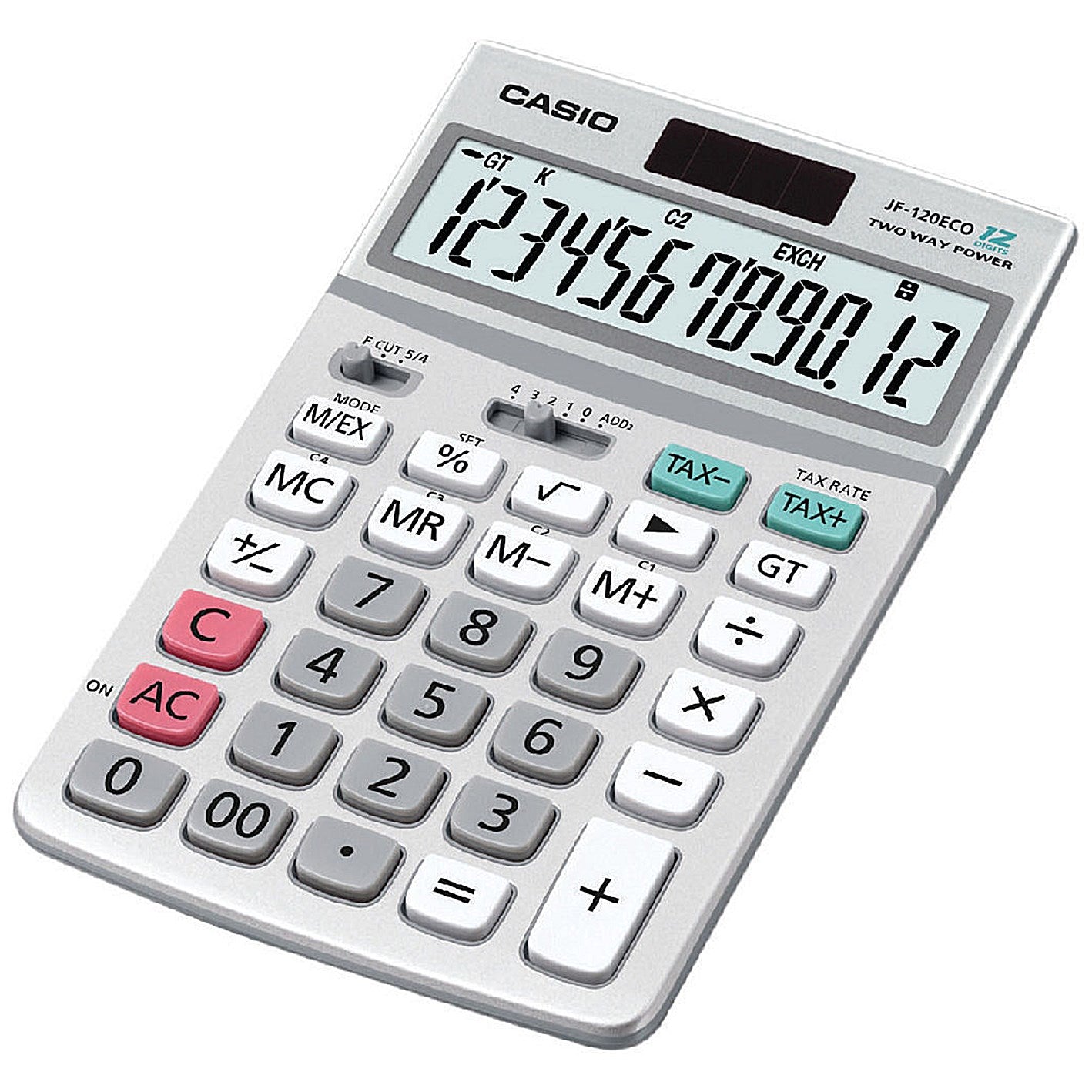 Casio Desktop Calculator, 12 Digit, Solar and Battery Power, Grey