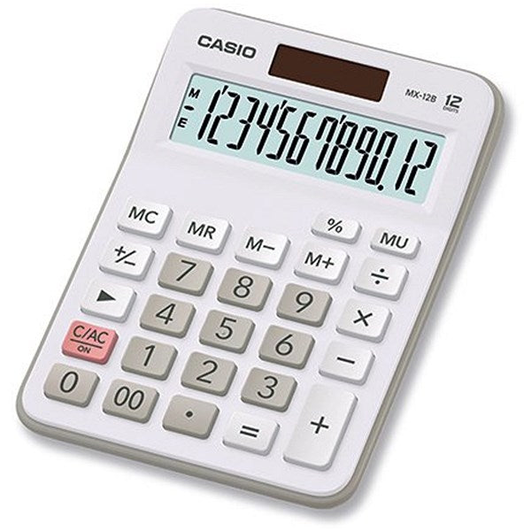 Casio MX-12B Desktop Calculator, 12 Digit, Solar and Battery Power, White