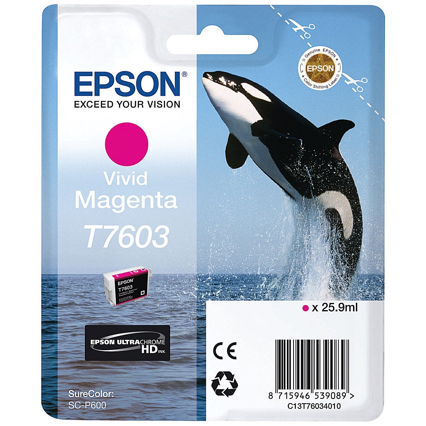 Epson T7603 Killer Whale UltraChrome HD Ink Cartridge Vivid Magenta C13T76034010