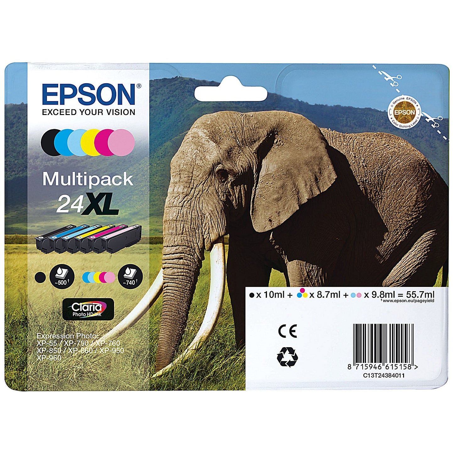 Epson 24XL Inkjet Cartridge Multipack -Black, Cyan, Magenta, Yellow, Light Cyan and Light Magenta (6 Cartridges)