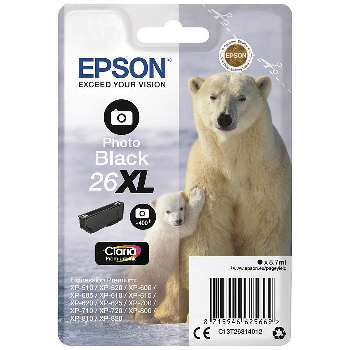 Epson 26XL Polar Bear Ink Cartridge High Yield Photo Black C13T26314012