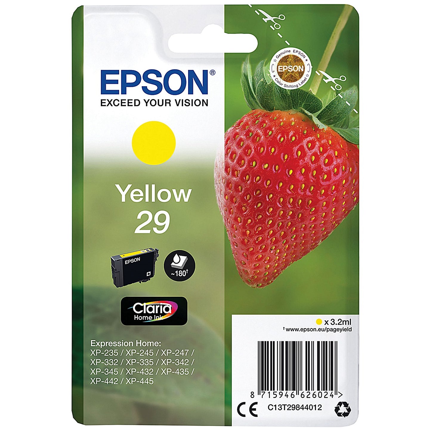 Epson 29 Strawberry Claria Home Ink Cartridge Yellow C13T29844012