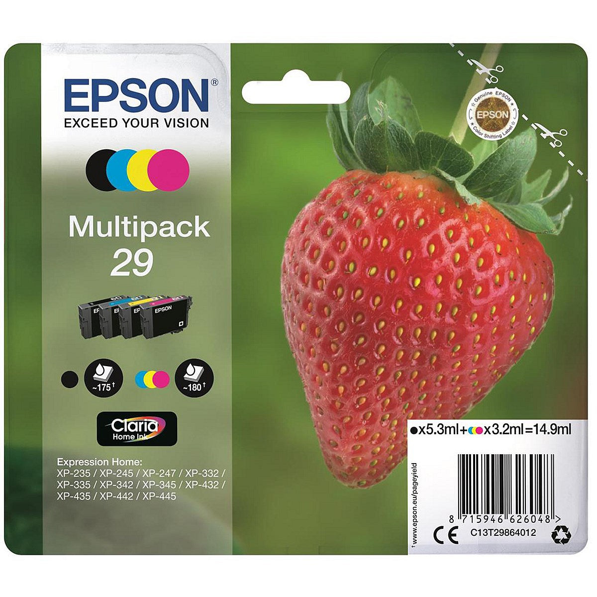 Epson 29 Inkjet Cartridge Value Pack - Black, Cyan, Magenta and Yellow (4 Cartridges)
