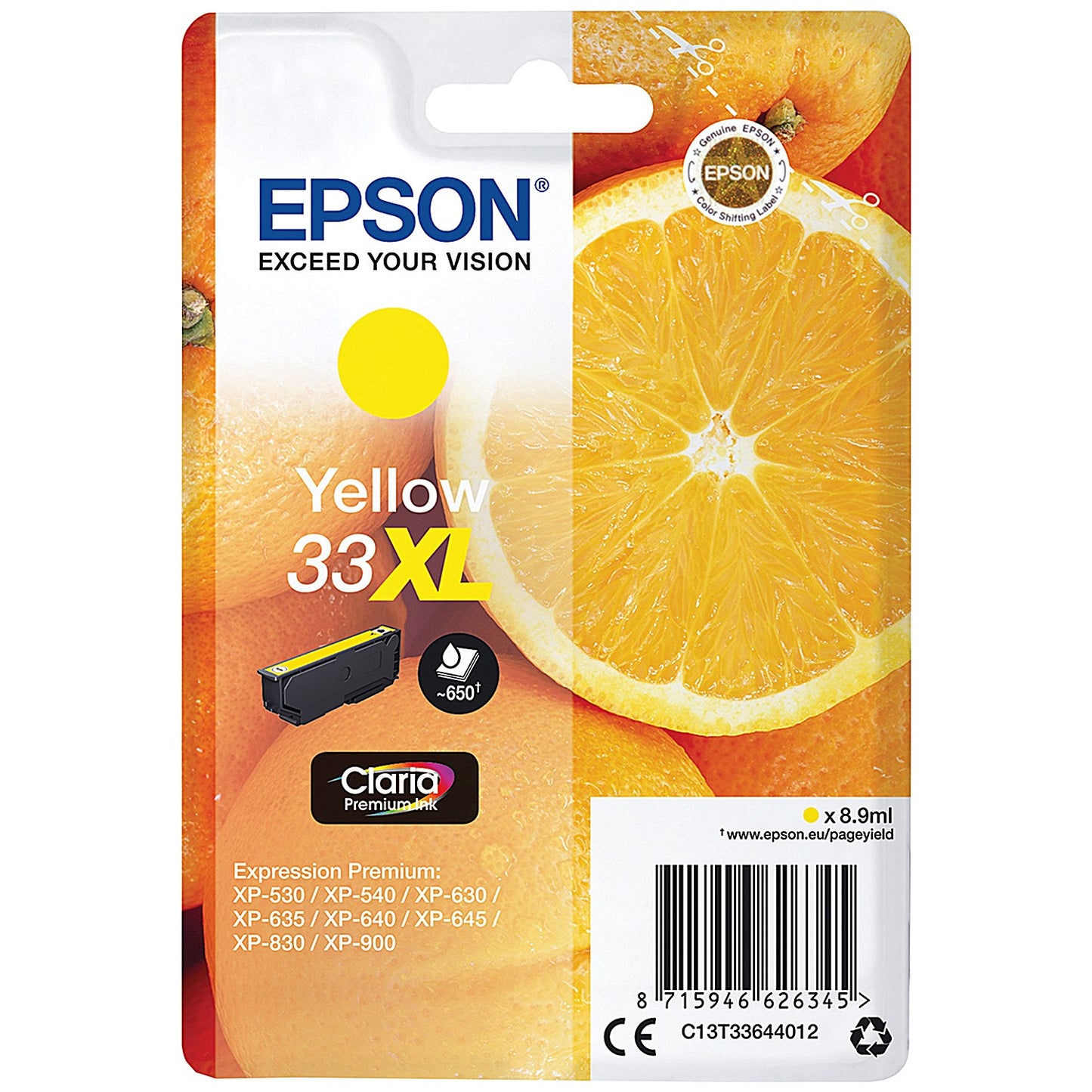 Epson 33XL Oranges Ink Cartridge High Yield Yellow C13T33644012
