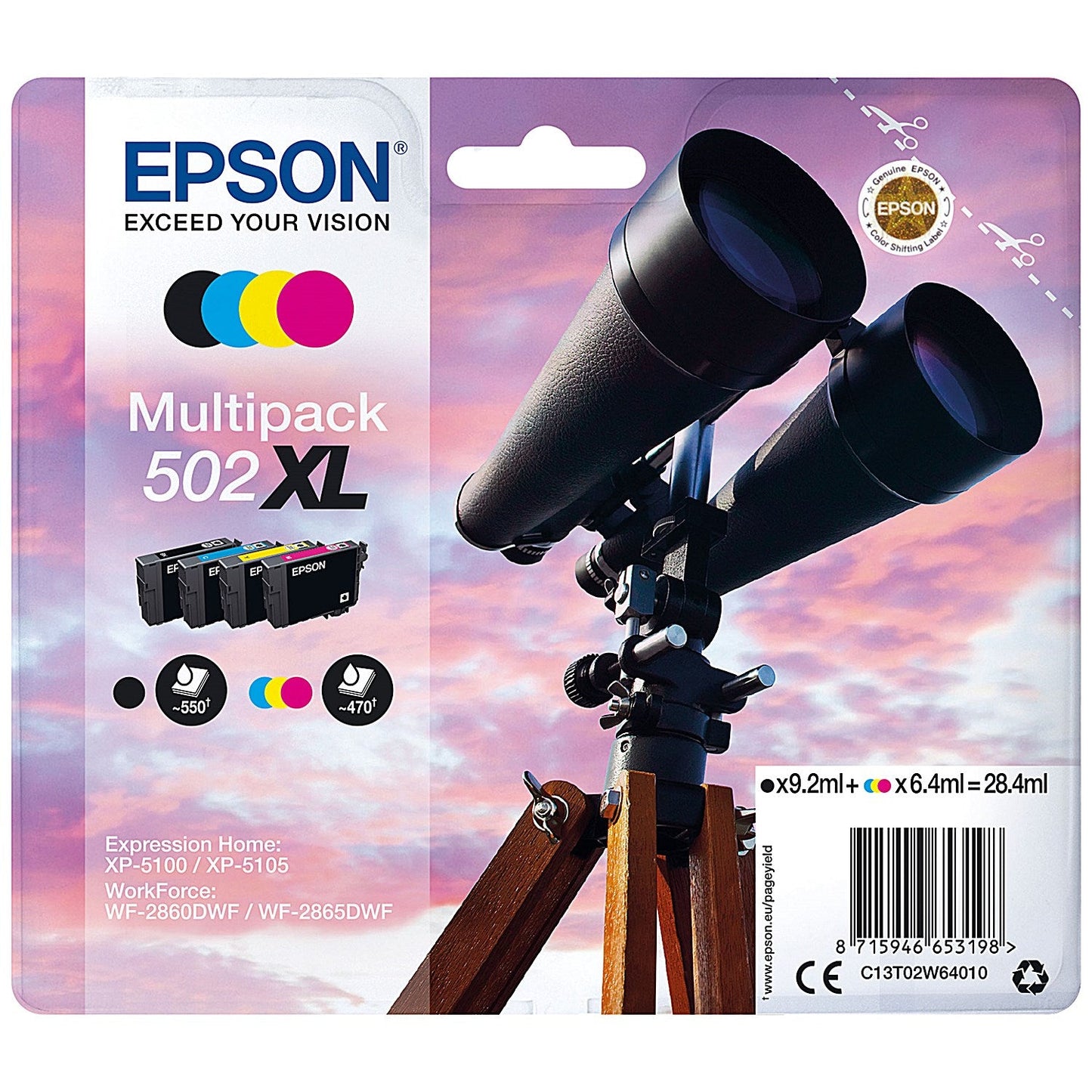 Epson 502XL Binoculars Ink Cartridge High Yield CMYK Multipack C13T02W64010 Easy2Order : EP65319