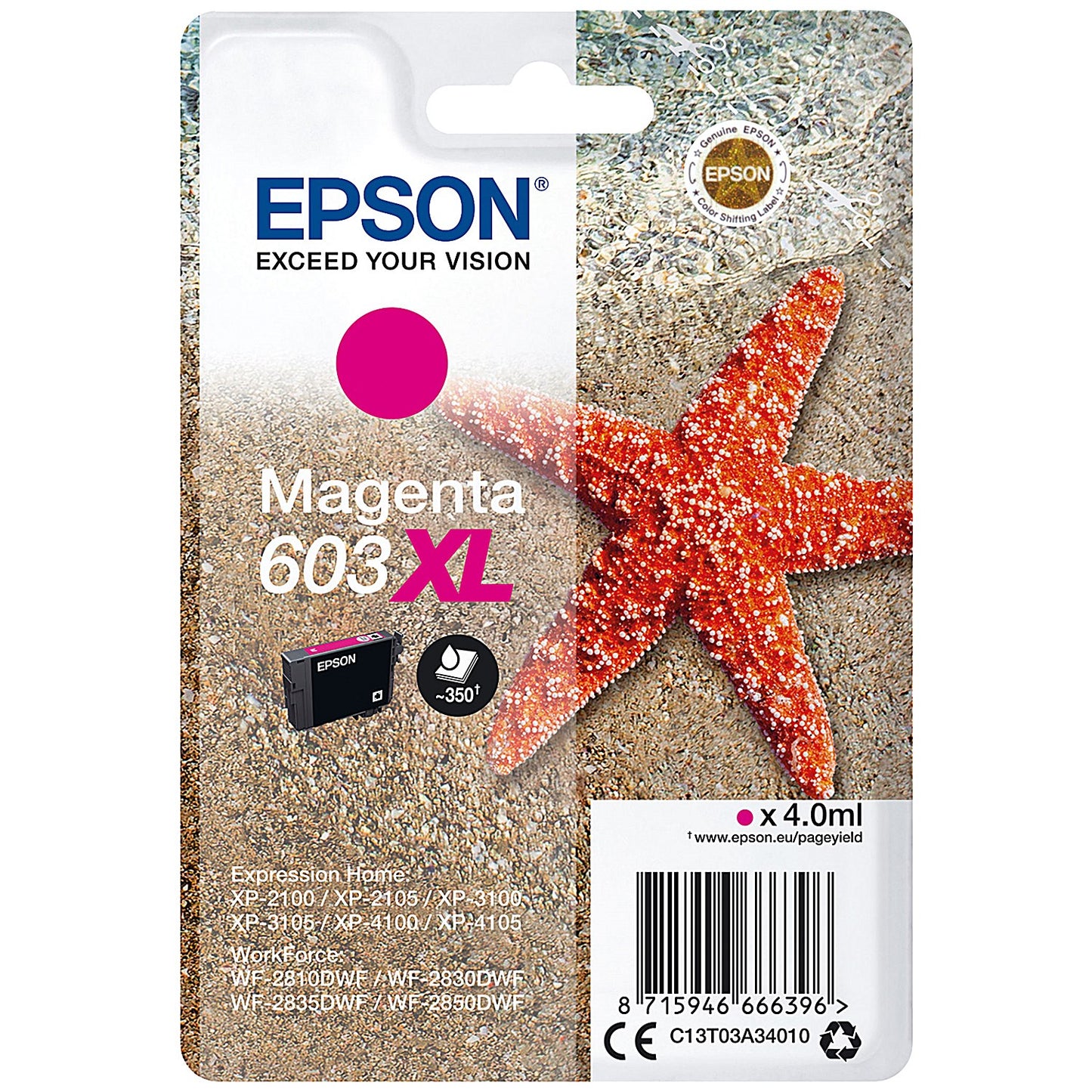Epson 603XL Starfish Ink Cartridge High Yield Magenta C13T03A34010