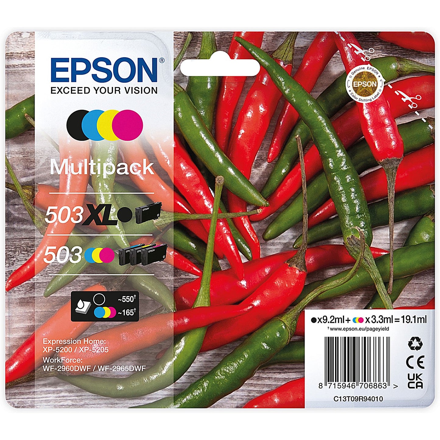 Epson 503XL/503 Chillies Ink Cartridge High Yield CMYK Multipack C13T09R94010
