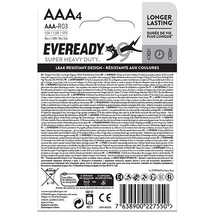 Eveready Super Heavy Duty AAA Carbon Zinc Batteries, Pack of 4