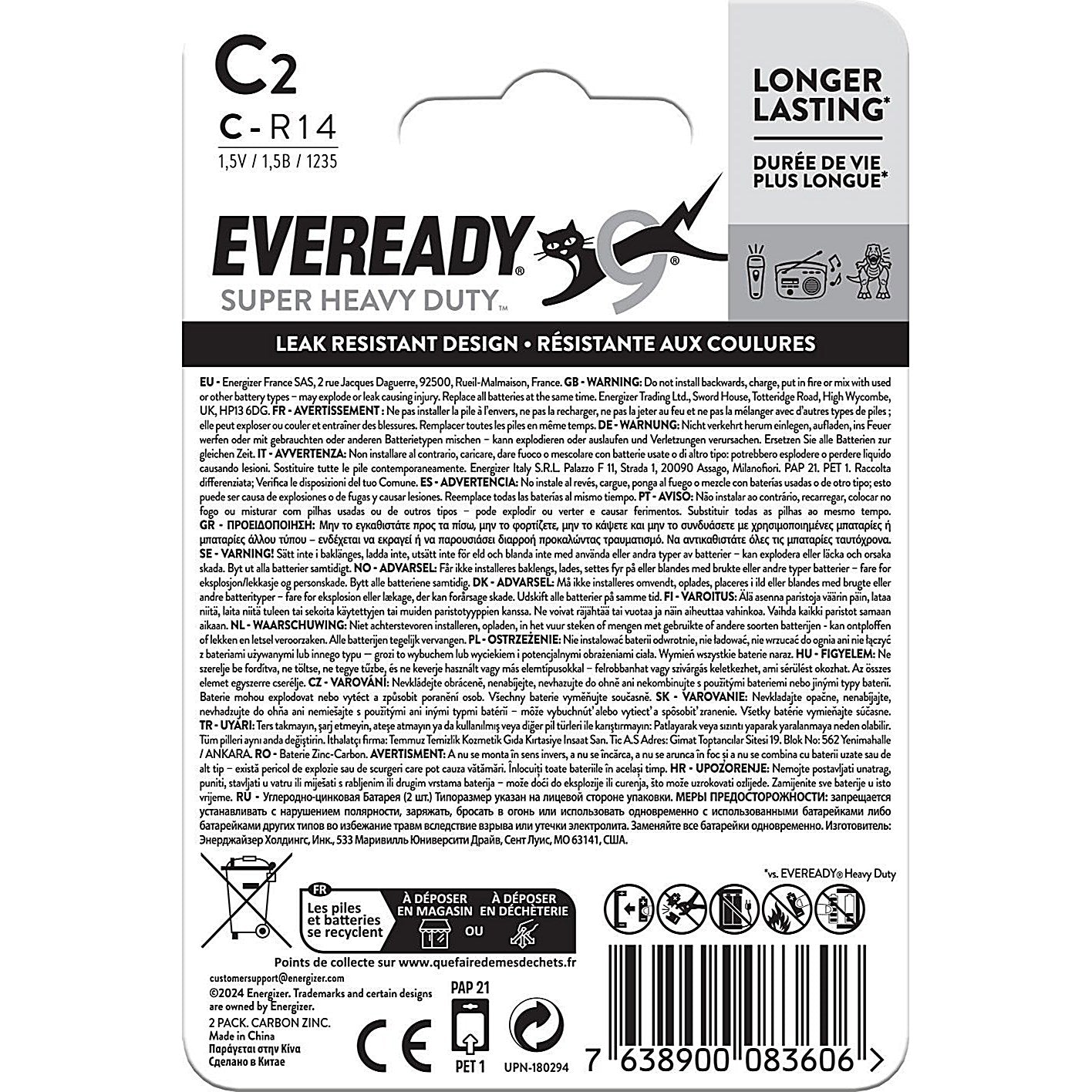 Eveready Super Heavy Duty C Carbon Zinc Batteries, Pack of 2 Easy2Order : ER01572