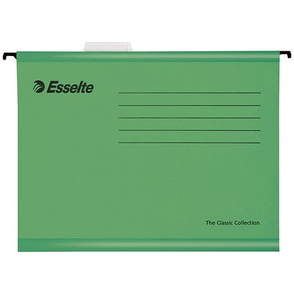 Esselte Classic Manilla Suspension Files, V Base, Foolscap, Green, Pack of 25