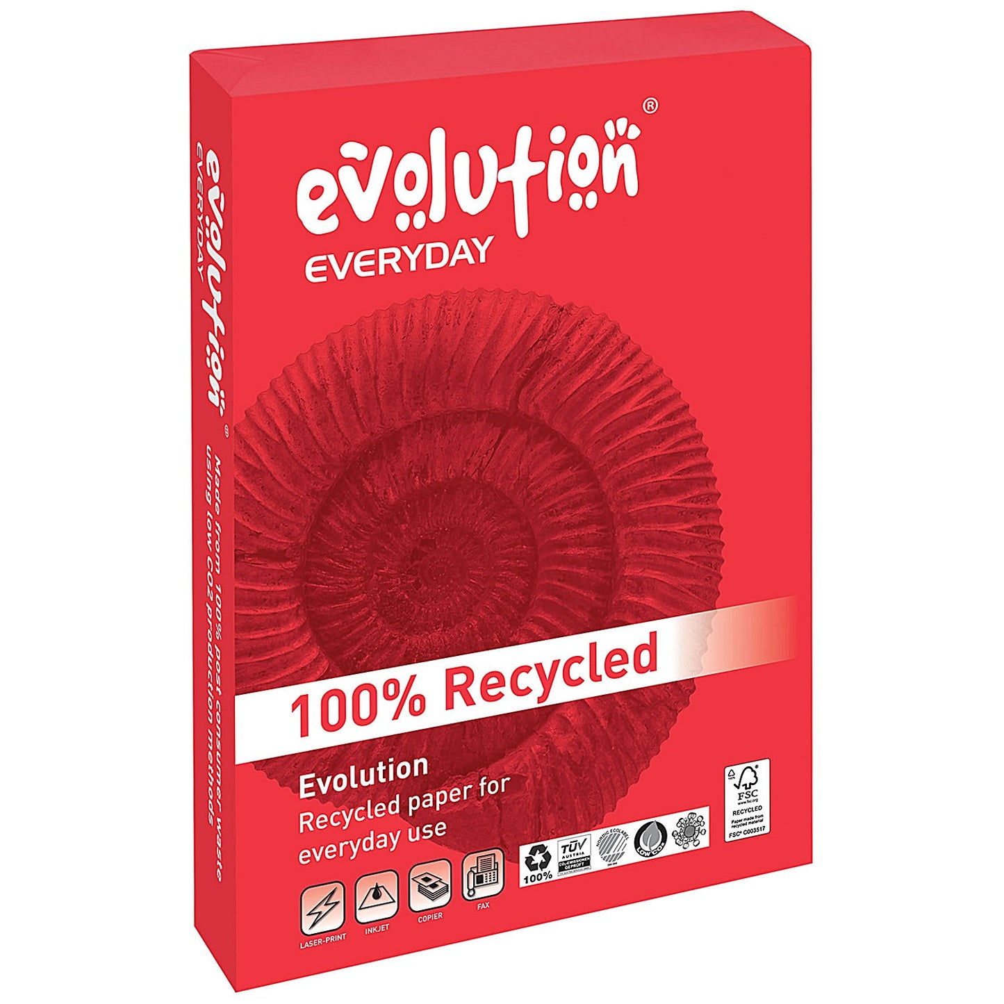 Evolution A4 Everyday Recycled Paper, White, 75gsm, Box (5 x 500 Sheets)