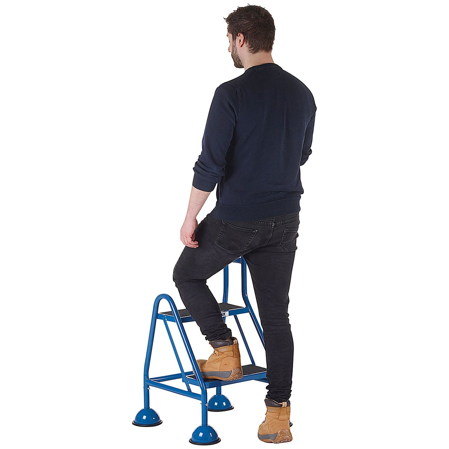 Climb-It Domed Feet Handy Step with Side Handrail, 2 Tread, Blue